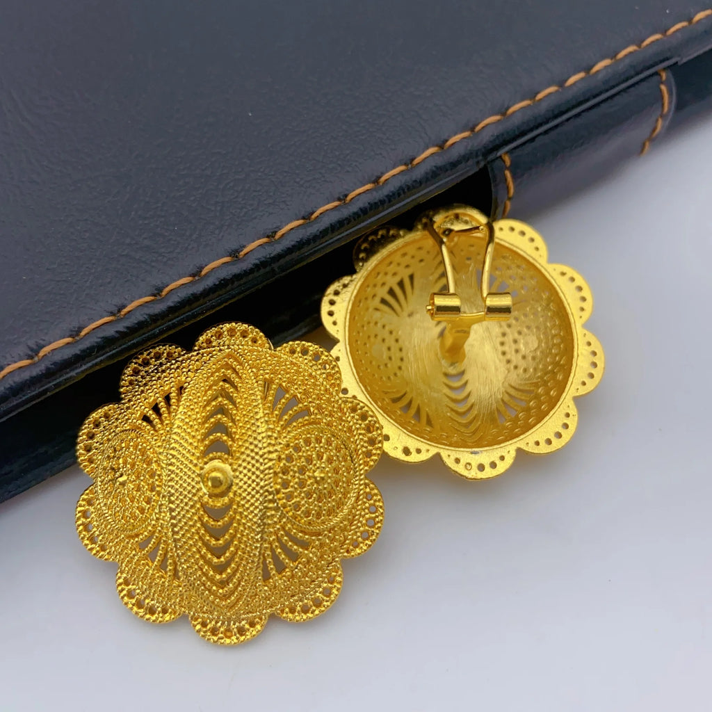 Luxury Ethiopian 24k Gold Color Twisted Necklace And Earrings Jewelry Sets For Women Dubai Indian Bridal Set Wedding