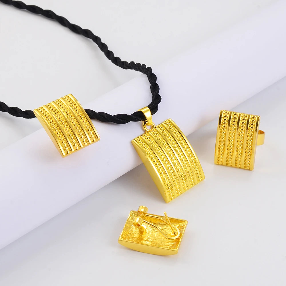 Ethiopian Jewelry sets Pendant Black Rope Earrings Rings African Eritrean Habesha Wedding Accessories