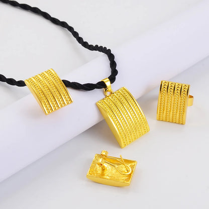 Ethiopian Jewelry sets Pendant Black Rope Earrings Rings African Eritrean Habesha Wedding Accessories