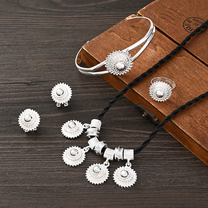 Silver Plated Plain Ethiopian Eritrea Ethnic Classic Big Size Earring/2PCS Pendant/Ring /Bracelet Jewelry Bride Wedding Set Gifts