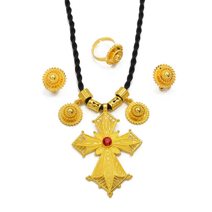 African Cross Necklaces Earrings Ring Jewelry Sets Ethiopian Eritrean Engagement Ornament