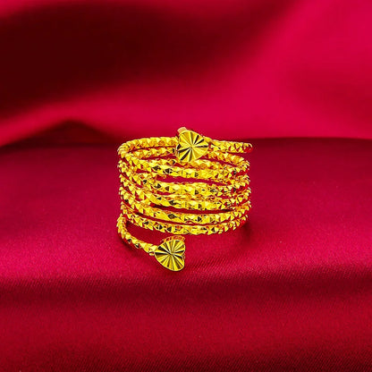 Spiral Flower Ring Women Gold Color Wedding Bride Ethiopian Big Jewellery Resizable