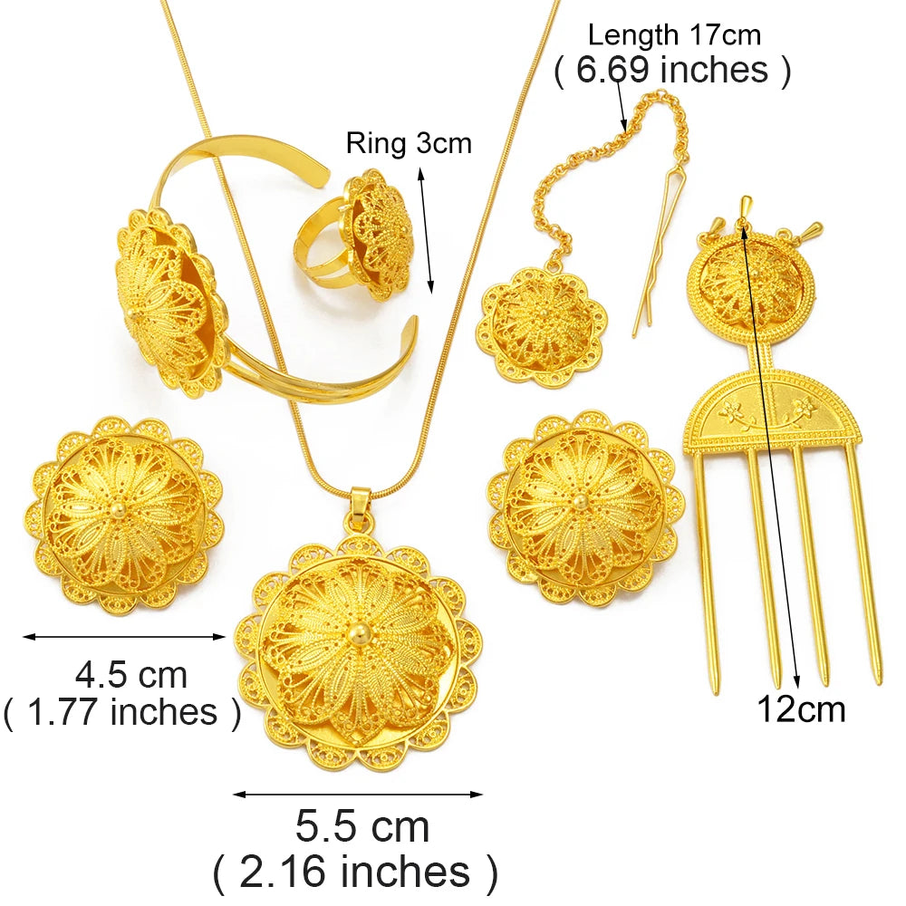 Ethiopian Jewelry sets Necklace Earrings Ring Hairpin Forehead Chain Bracelet Eritrean African Ethnic Bridal Item