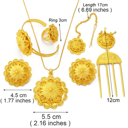 Ethiopian Jewelry sets Necklace Earrings Ring Hairpin Forehead Chain Bracelet Eritrean African Ethnic Bridal Item
