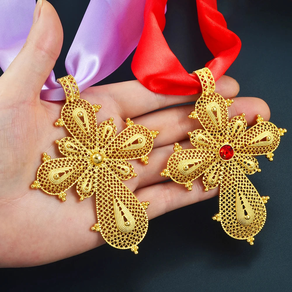 Ethiopian Big Cross Pendant DIY Rope Chain for Women ,African Wedding party Item Eritrean Jewelry Habesha