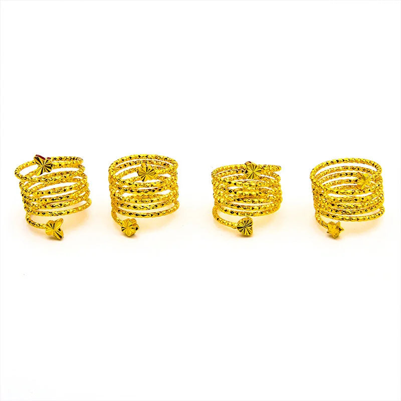 Spiral Flower Ring Women Gold Color Wedding Bride Ethiopian Big Jewellery Resizable