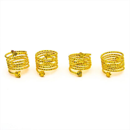 Spiral Flower Ring Women Gold Color Wedding Bride Ethiopian Big Jewellery Resizable