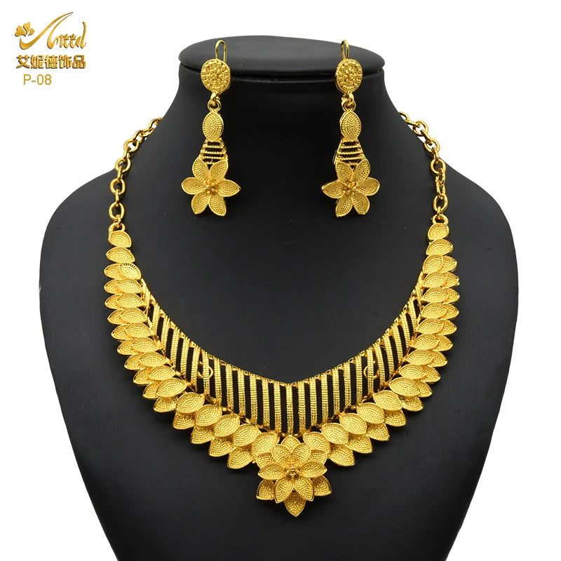 ANIID Indian 24K Gold Color Necklace Set Nigerian Party Bridal Wedding Ethiopian Luxury Dubai Jewelry Wholesale 2024 New Gifts