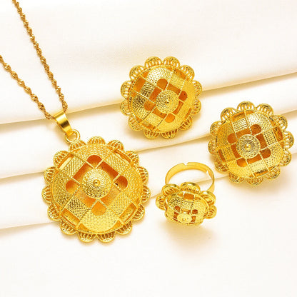 Gold Plated Fashion Ethiopian Earrings/Pendant/Ring Jewelry Sets Gold Plate Bride Wedding Eritrea Set Gift