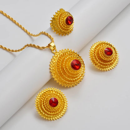 African Traditional Wedding Sets Necklace Earrings Ring Wedding Ornaments for Ethiopia Eritrea Goods Nigeria
