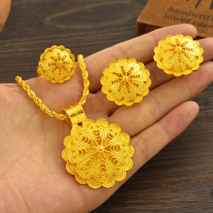 Gold Plated Fashion Ethiopian Big Size Earrings/Pendant/Ring Jewelry Sets Gold Plate Africa Bride Wedding Eritrea Set Gift