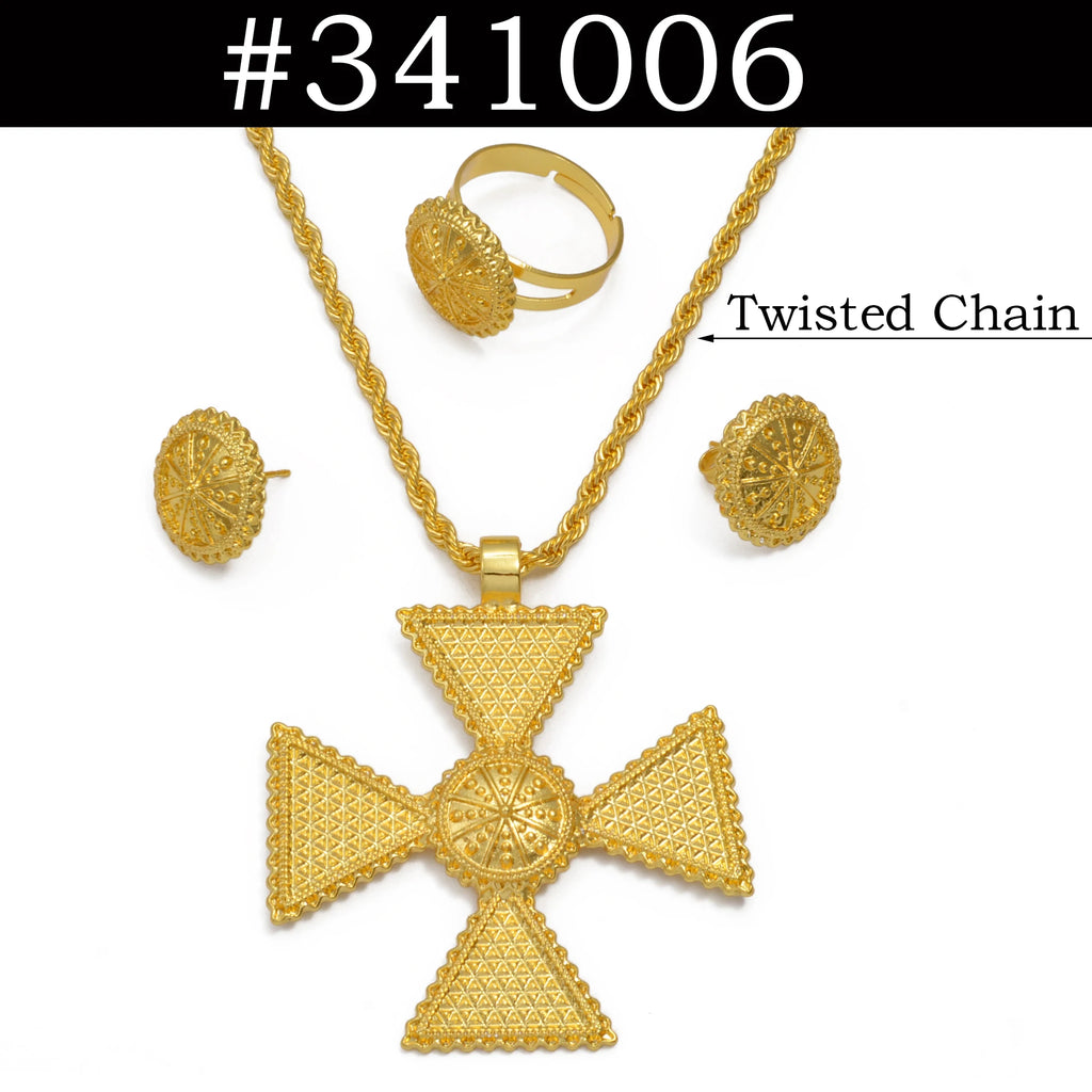 Ethiopian Jewelry Sets for Women Pendant Necklaces Earrings Ring Gold Color Eritrean Ornaments