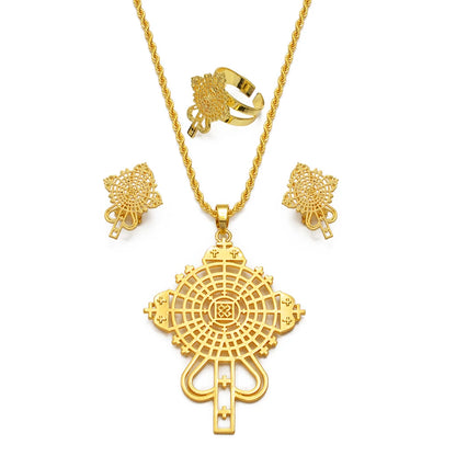 Ethiopian Cross Necklace Earrings Rings African Fashion Jewelry Sets Women  Eritrean Habesha Accessories