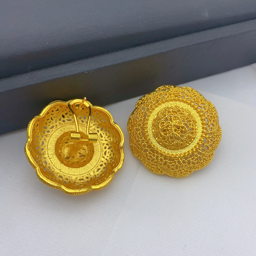 Luxury Ethiopian Round Necklace And Earrings Jewelry Sets For Women Dubai Indian Bridal 24k Gold Color Set Wedding Party Gifts