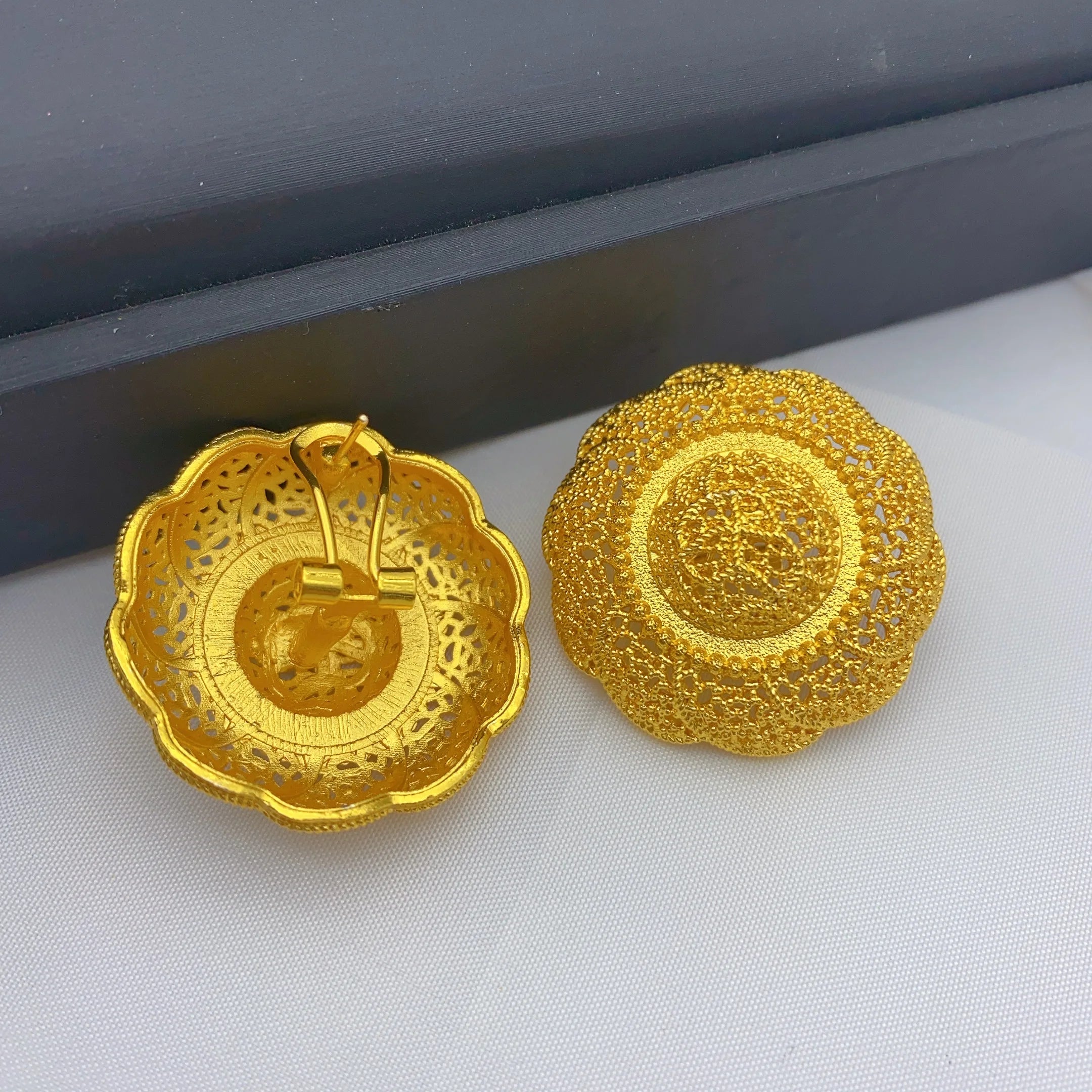 Luxury Ethiopian Round Necklace And Earrings Jewelry Sets For Women Dubai Indian Bridal 24k Gold Color Set Wedding Party Gifts