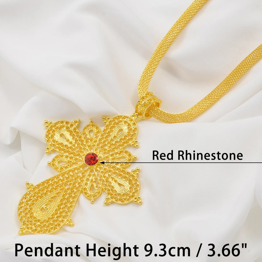 Ethiopian Big Cross Pendant Necklaces for Women  Gold Color Eritrean African Ethnic Traditional Jewelry