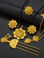 Ethiopian Ethnic Wedding Jewelry Sets Eritrean Habesha African Necklaces Earrings Ring Hairpin Forehead-chain