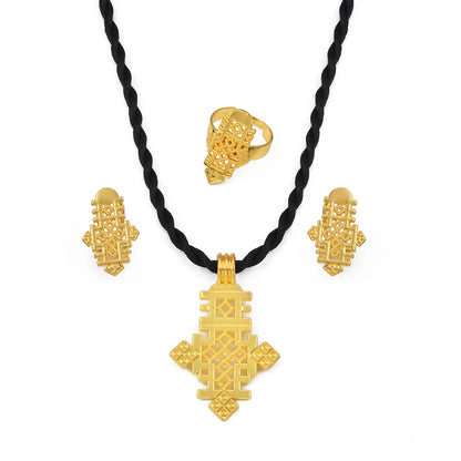 Ethiopian New Year Jewelry Sets Cross Necklaces Earrings Rings Eritrean Africa Bridal Christmas Day Party Gifts