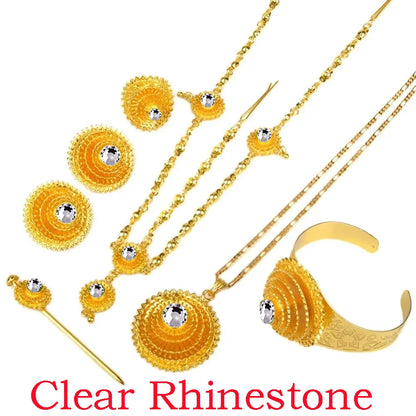 Ethiopian Jewelry set Gold Color Green Stone With Hair Piece Hair Pin Women Fashion Eritrea Habesha African