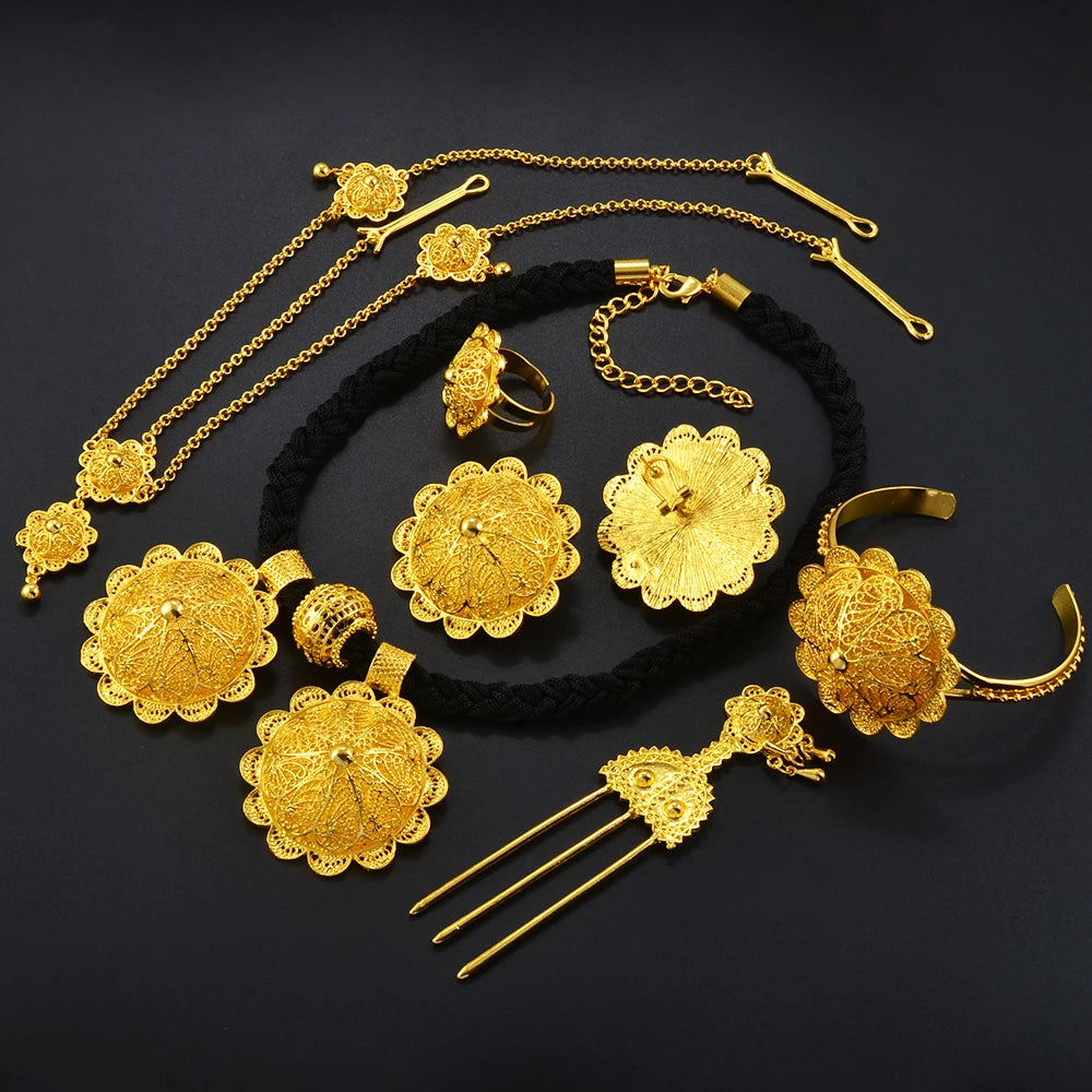 Ethiopian Jewelry sets Necklaces Earrings Ring Bracelets Hairpins Head Chains African Eritrean Wedding Productss
