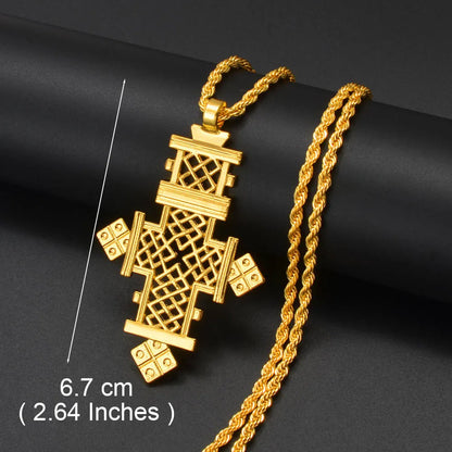 Ethiopian Gold Color Cross Charms Pendant Necklaces African Jewelry Eritrean Anniversary Accessories