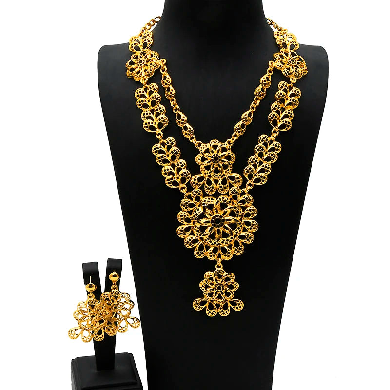 ANIID New Indian 24K Gold Color Long Necklace Set Nigerian Party Bridal Wedding Ethiopian Luxury Dubai Jewelry Wholesale Gifts