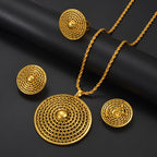 Ethiopian Jewelry Sets for Women Round Pendant Necklaces Earrings Ring Gold Color Eritrean Wedding Party