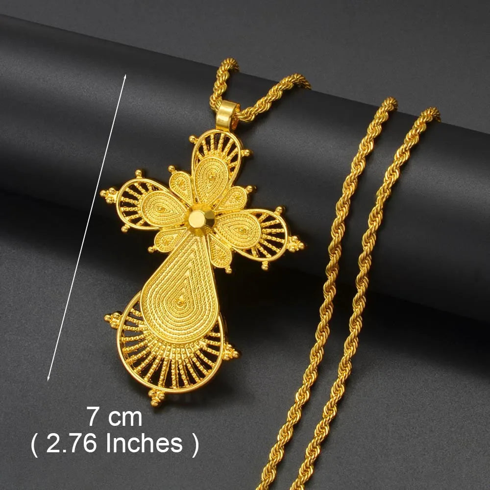 Ethiopian Gold Color Cross Charms Pendant Necklaces African Jewelry Eritrean Anniversary Accessories
