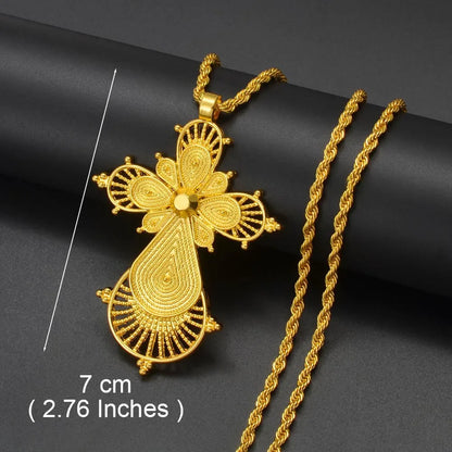 Ethiopian Gold Color Cross Charms Pendant Necklaces African Jewelry Eritrean Anniversary Accessories