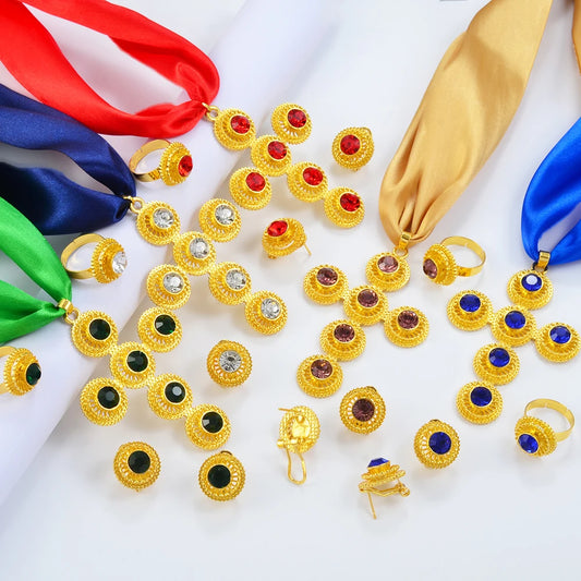 Ethiopian Cross Jewelry sets Charms Pendant and Rope Necklaces Earrings Ring Africa Eritrean Habesha Accessories