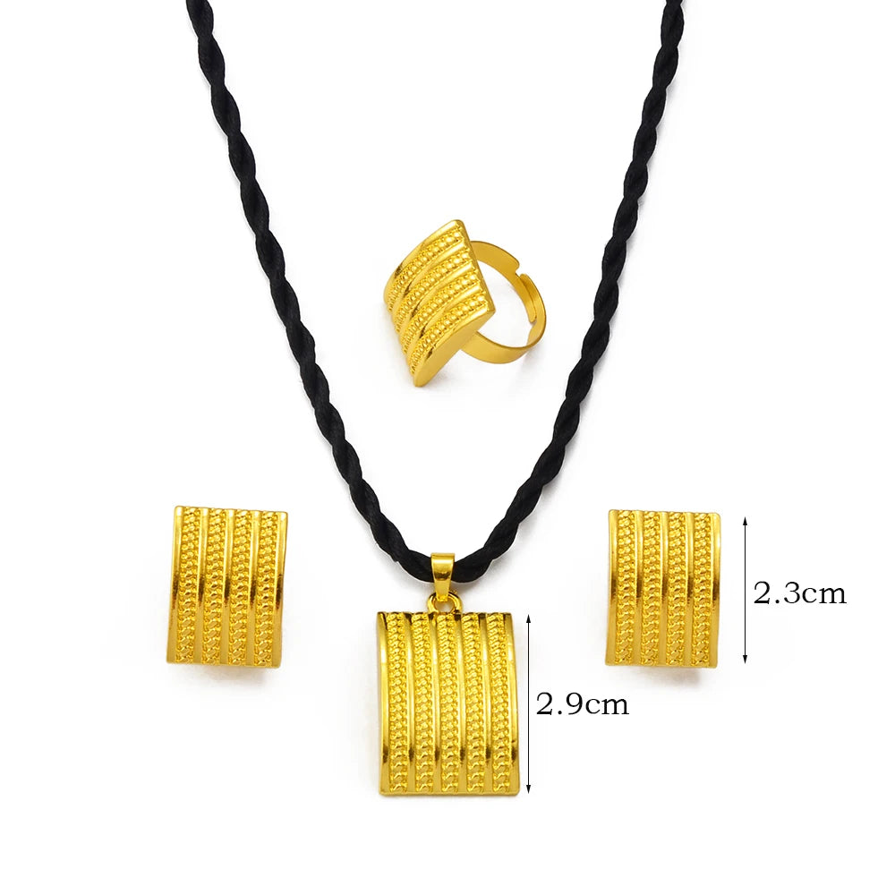 Ethiopian Jewelry sets Pendant Black Rope Earrings Rings African Eritrean Habesha Wedding Accessories