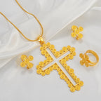 African Cross Necklace Earrings Ring Jewelry Sets Silver & Gold Color Ethiopian Eritrean Holiday Party Ornaments