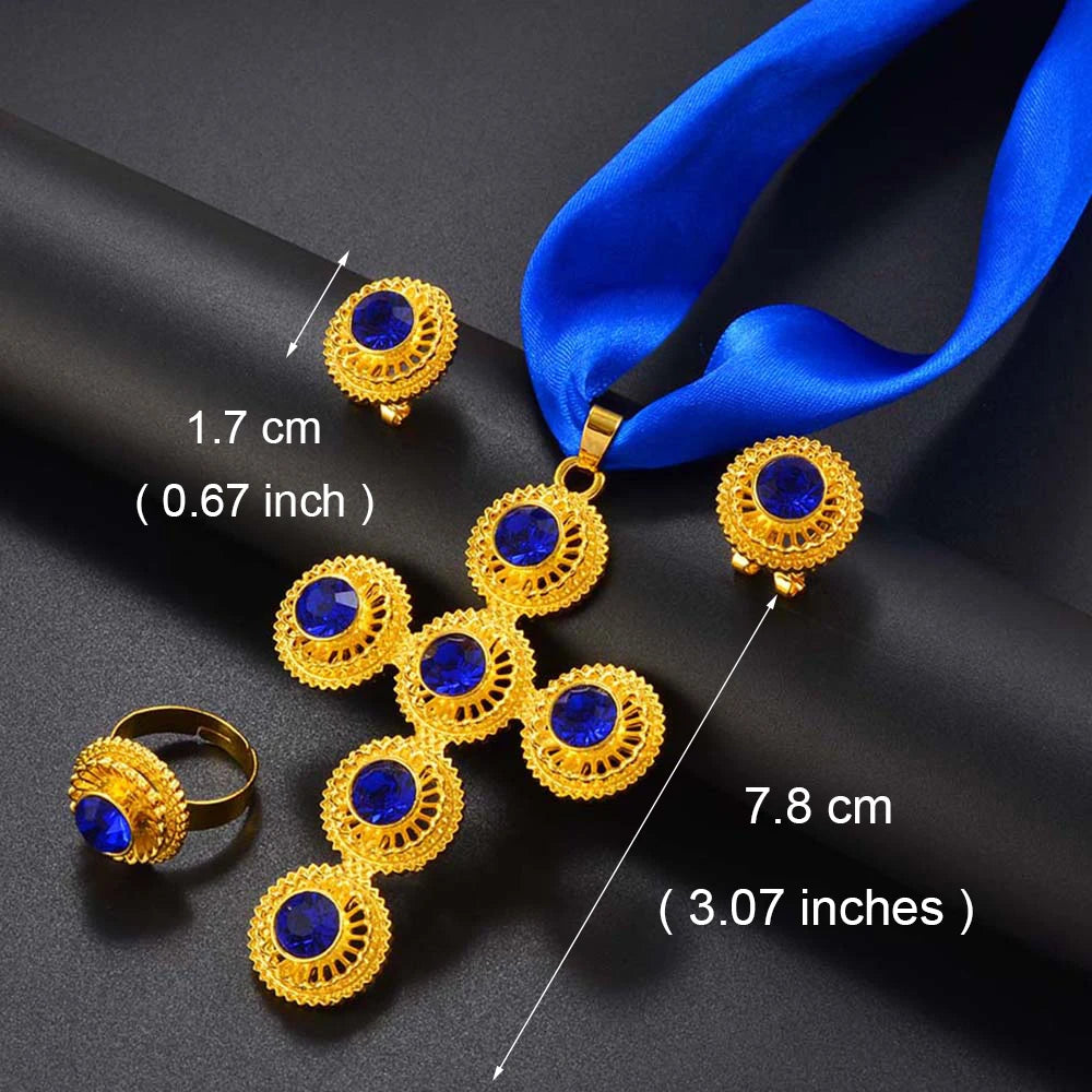 Ethiopian Cross Jewelry sets Charms Pendant and Rope Necklaces Earrings Ring Africa Eritrean Habesha Accessories