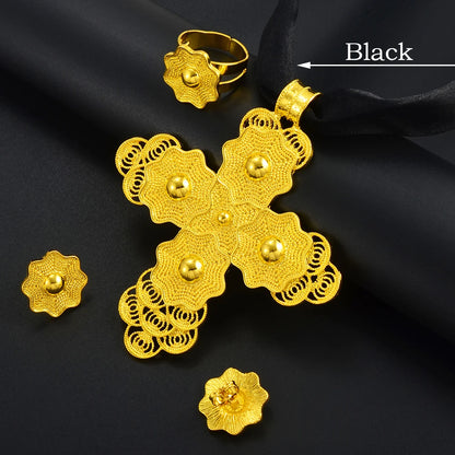 Ethiopian Large Pendant Necklaces Earrings Ring Gold Color Jewelry sets African Eritrean Traditional Ethnic Goods