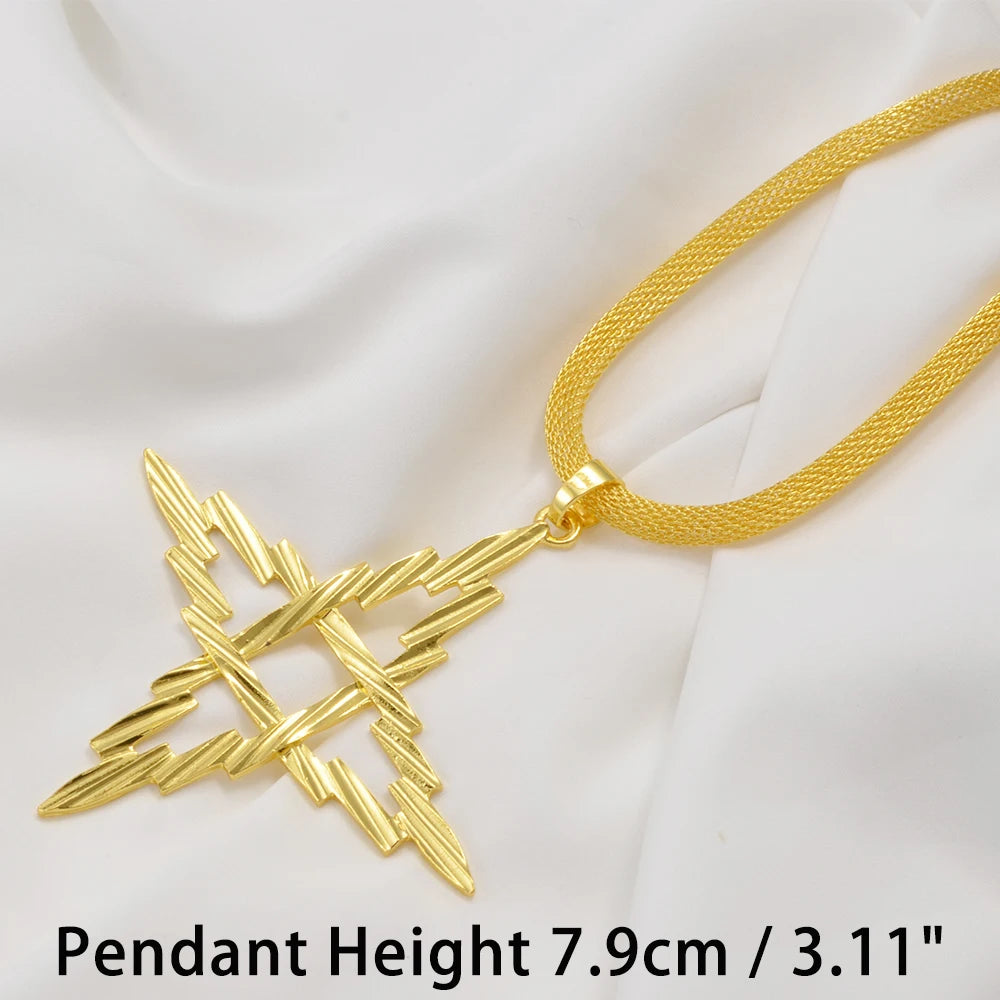 Ethiopian Big Cross Pendant Necklaces for Women  Gold Color Eritrean African Ethnic Traditional Jewelry