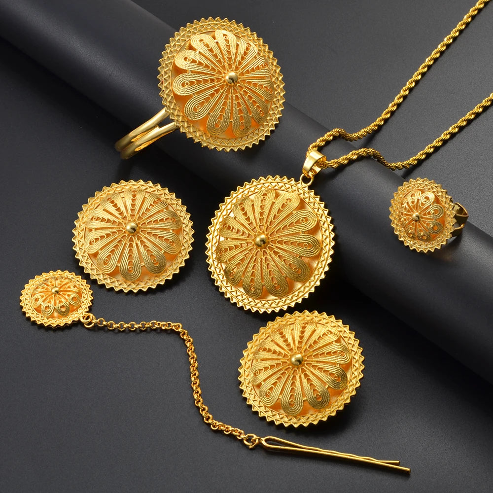Ethiopian Round Jewelry Sets Ethnic Wedding Women Eritrean Habesha African Birthday Party Accessories