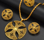Ethiopian Jewelry Sets for Women Round Pendant Necklaces Earrings Ring Gold Color Eritrean Wedding Party