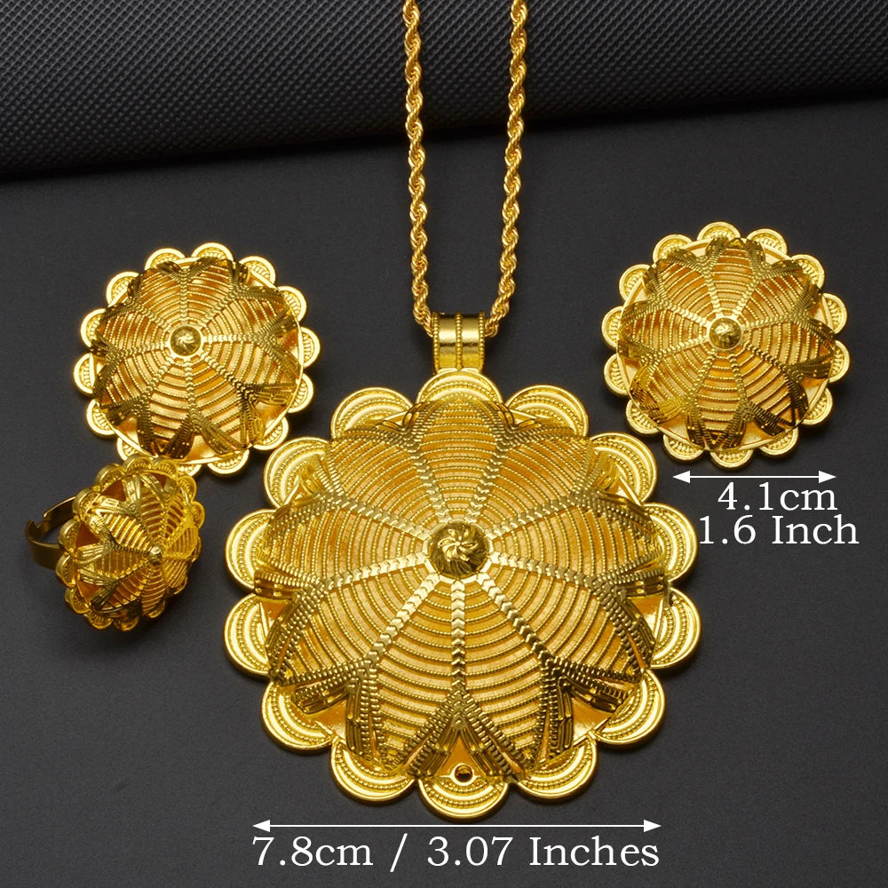 Pendant Necklace Earrings Rings African Jewelry Sets Eritrean Arab Wedding Gifts Women Mama