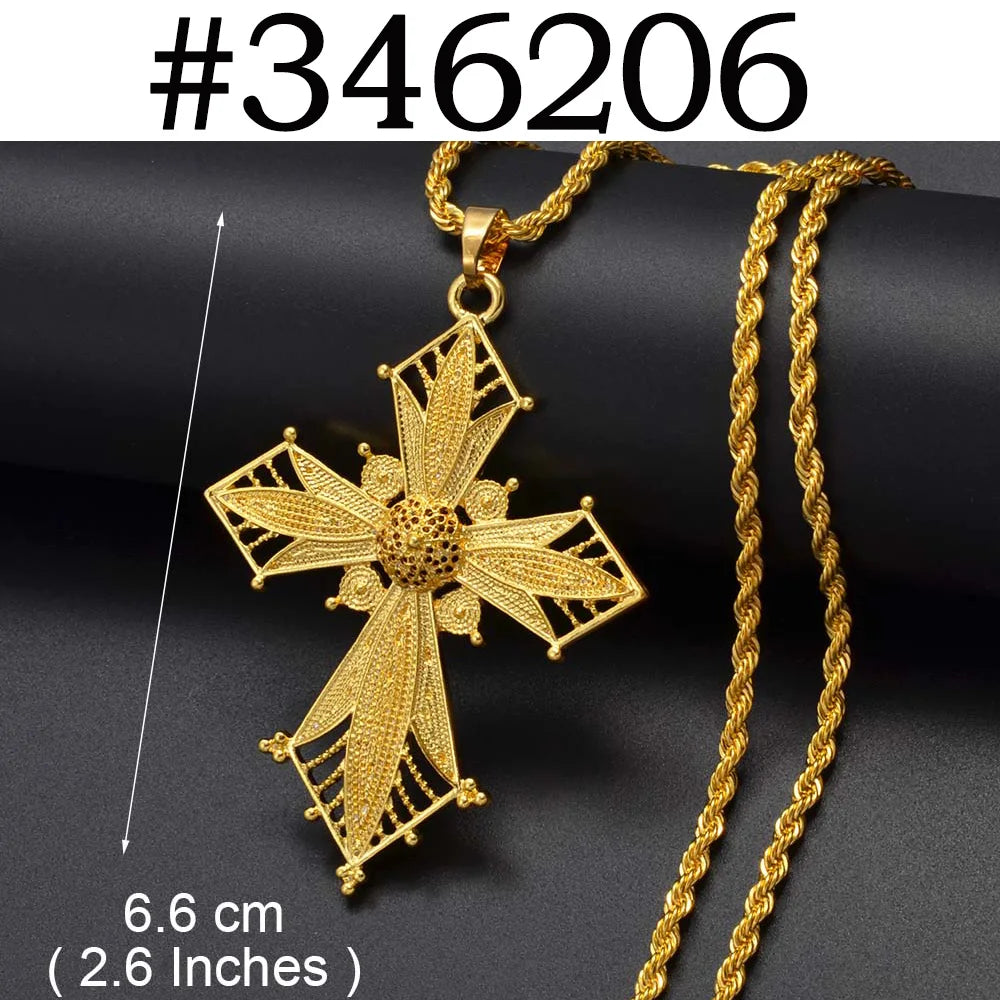 Ethiopian Cross Pendant Necklaces for Women  Gold Color Habesha Eritrean African Ethnic Traditional Jewelry