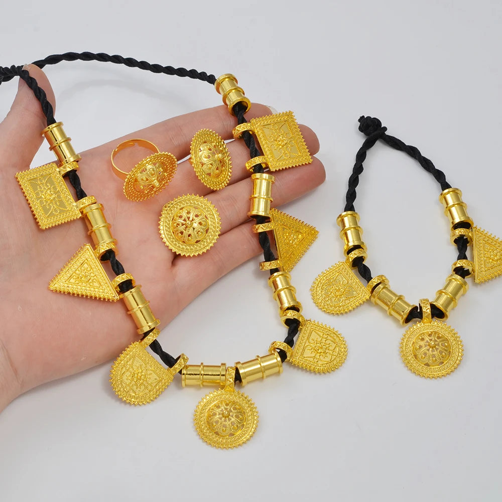 NEW Ethiopian Ethnic Jewelry Sets Rope Necklaces Bracelet Earrings Rings African Eritrean Habesha Wedding Gifts