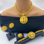 Luxury Ethiopian 24k Gold Color Twisted Necklace And Earrings Jewelry Sets For Women Dubai Indian Bridal Set Wedding