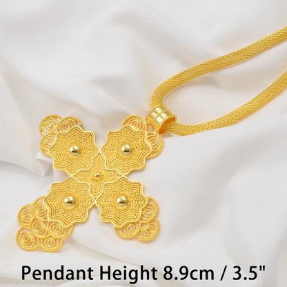 Ethiopian Big Cross Pendant Necklaces for Women  Gold Color Eritrean African Ethnic Traditional Jewelry
