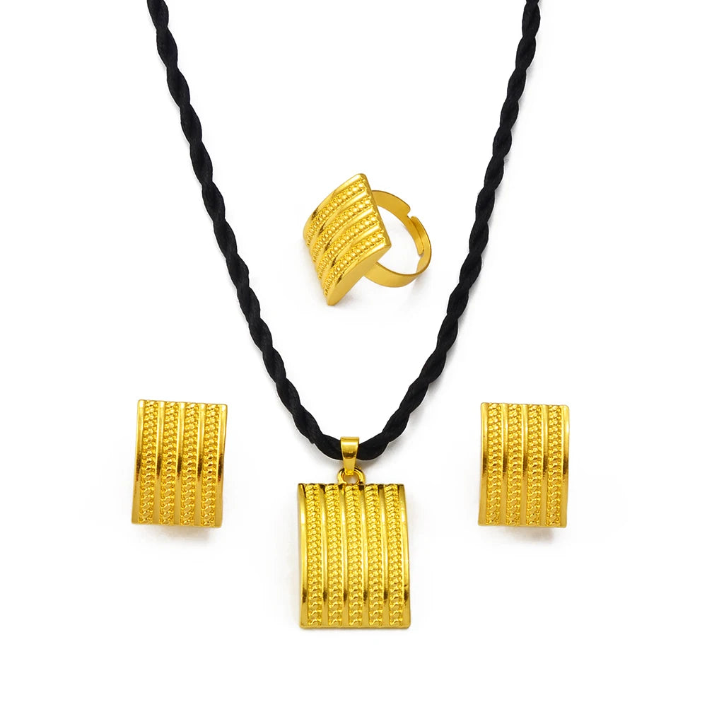Ethiopian Jewelry sets Pendant Black Rope Earrings Rings African Eritrean Habesha Wedding Accessories