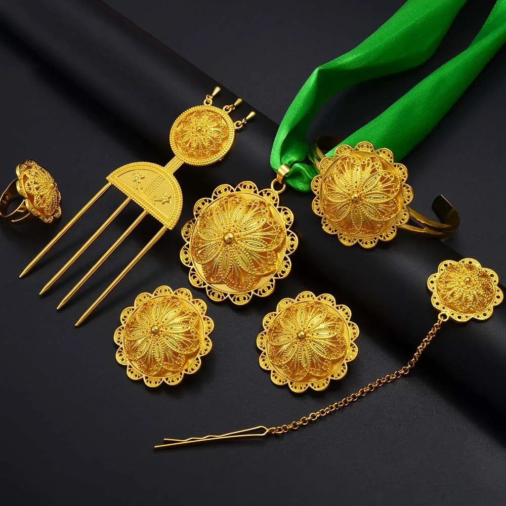 Ethiopian Jewelry sets Necklace Earrings Ring Hairpin Forehead Chain Bracelet Eritrean African Ethnic Bridal