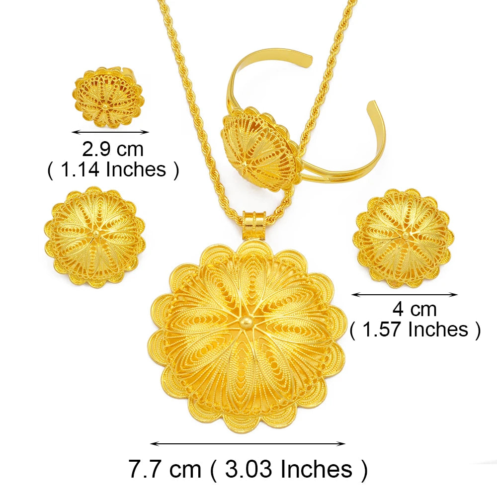 Big Pendant Necklace Earrings Bracelet Rings African Ethiopian Jewelry Sets Eritrean Arabic Wedding Decor