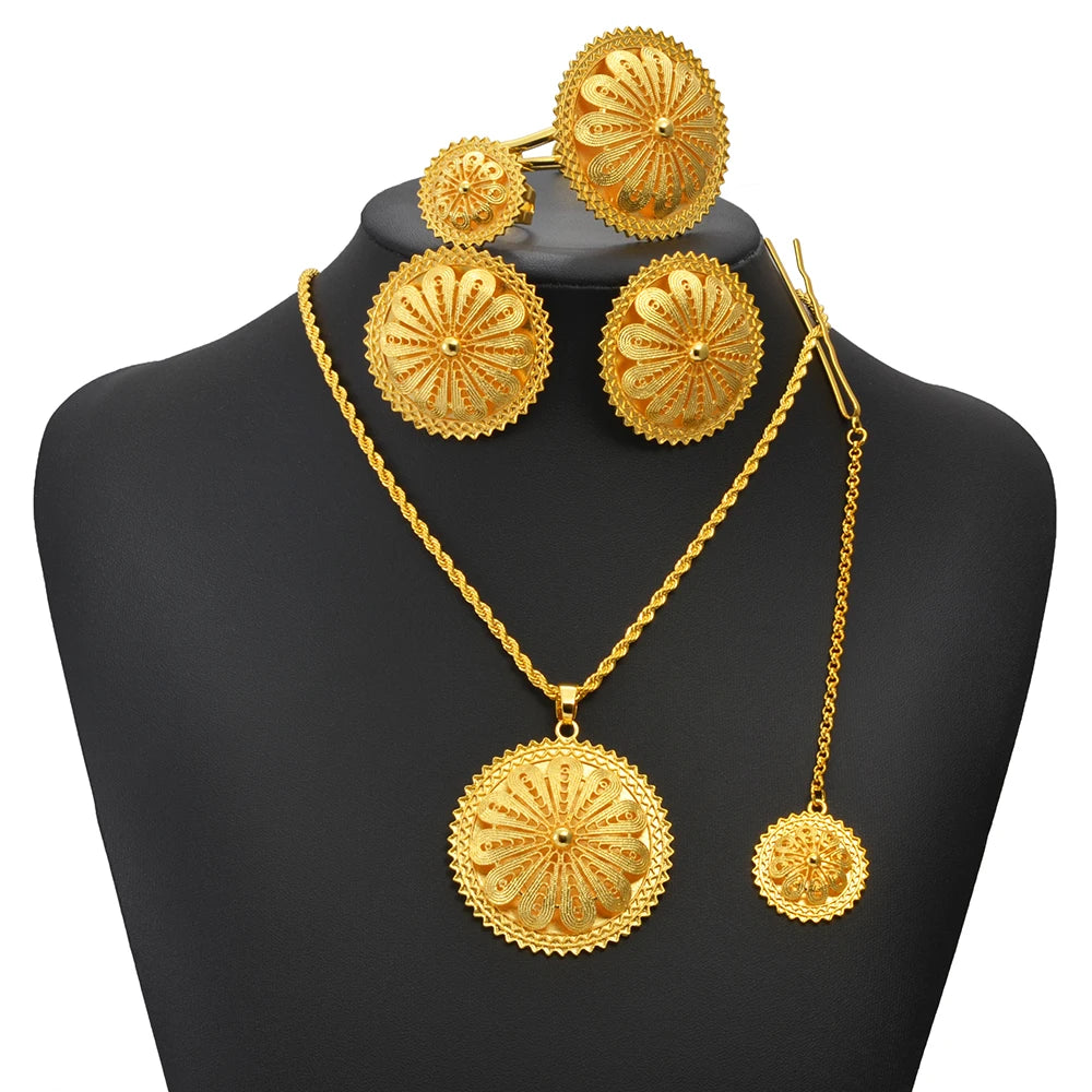 Ethiopian Round Jewelry Sets Ethnic Wedding Women Eritrean Habesha African Birthday Party Accessories