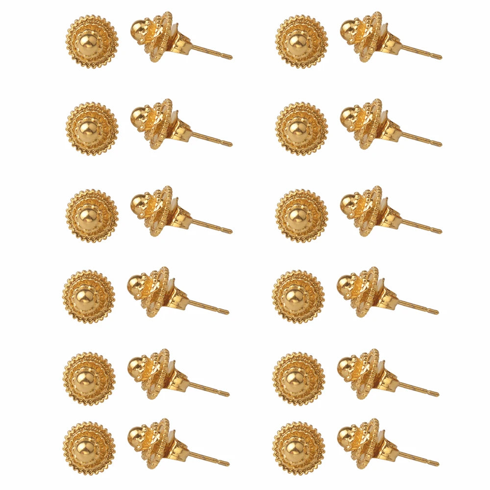 12Pairs,Gold Color/Silver Color Ethiopian Small Stud Earrings for Baby African Jewelry