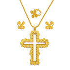 African Ethiopian Eritrean Cross Jewelry Sets Women Gold/Silver Color Pendant Necklaces Earrings Rings Saudi Arabia