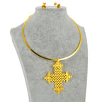 BIG Cross Collar Round Pendant & 1CM Small Earrings Choker Ethiopia Birthday Jewelry sets Africa Eritrean Habesha