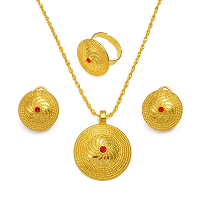 Ethiopian Culture Pendant Necklace Earrings Ring Women Silver/Gold Color Eritrea African Engaged Jewelry